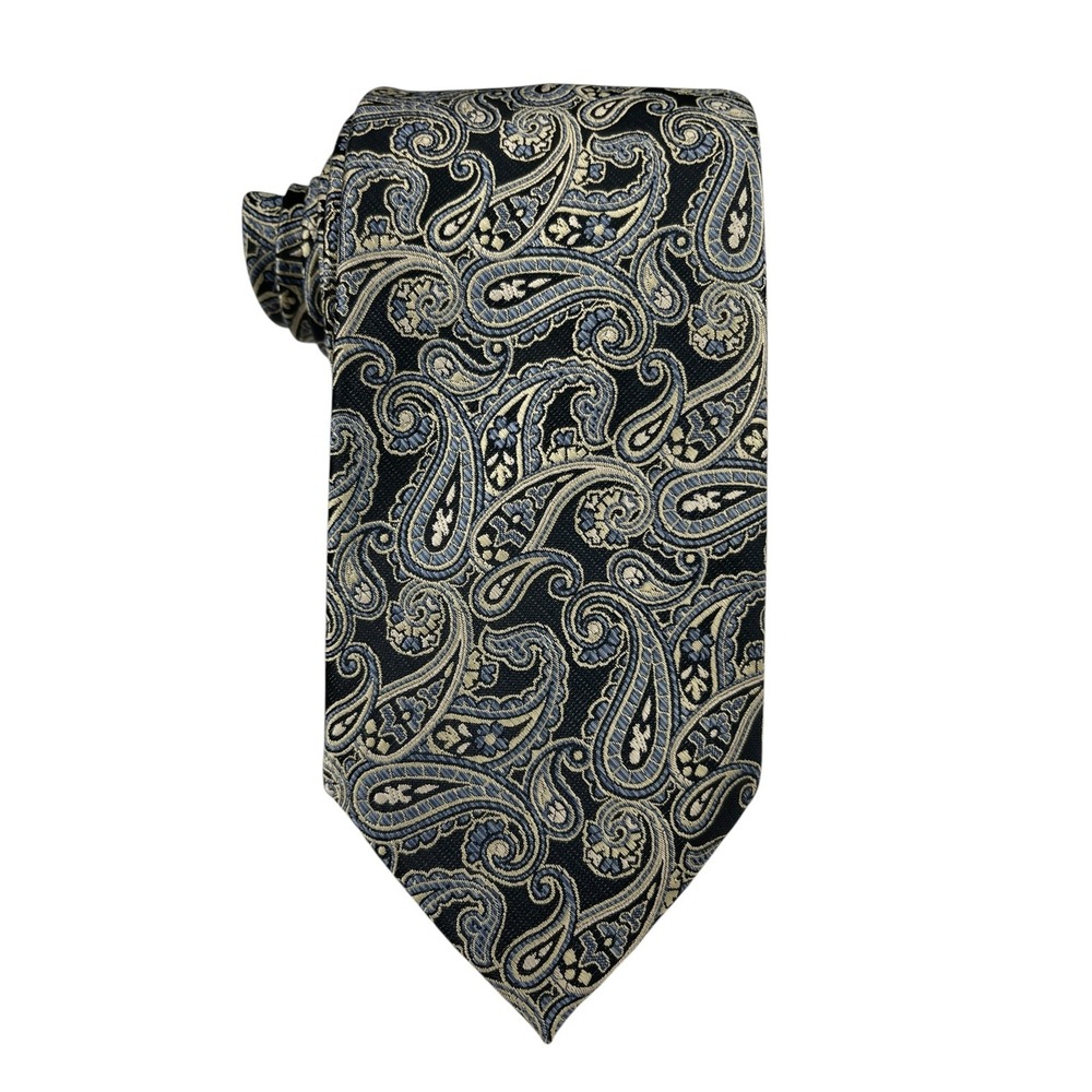 Platinum Designs Men's Necktie 3 1/4" x 58" Designer Black Gold Paisley Handmade